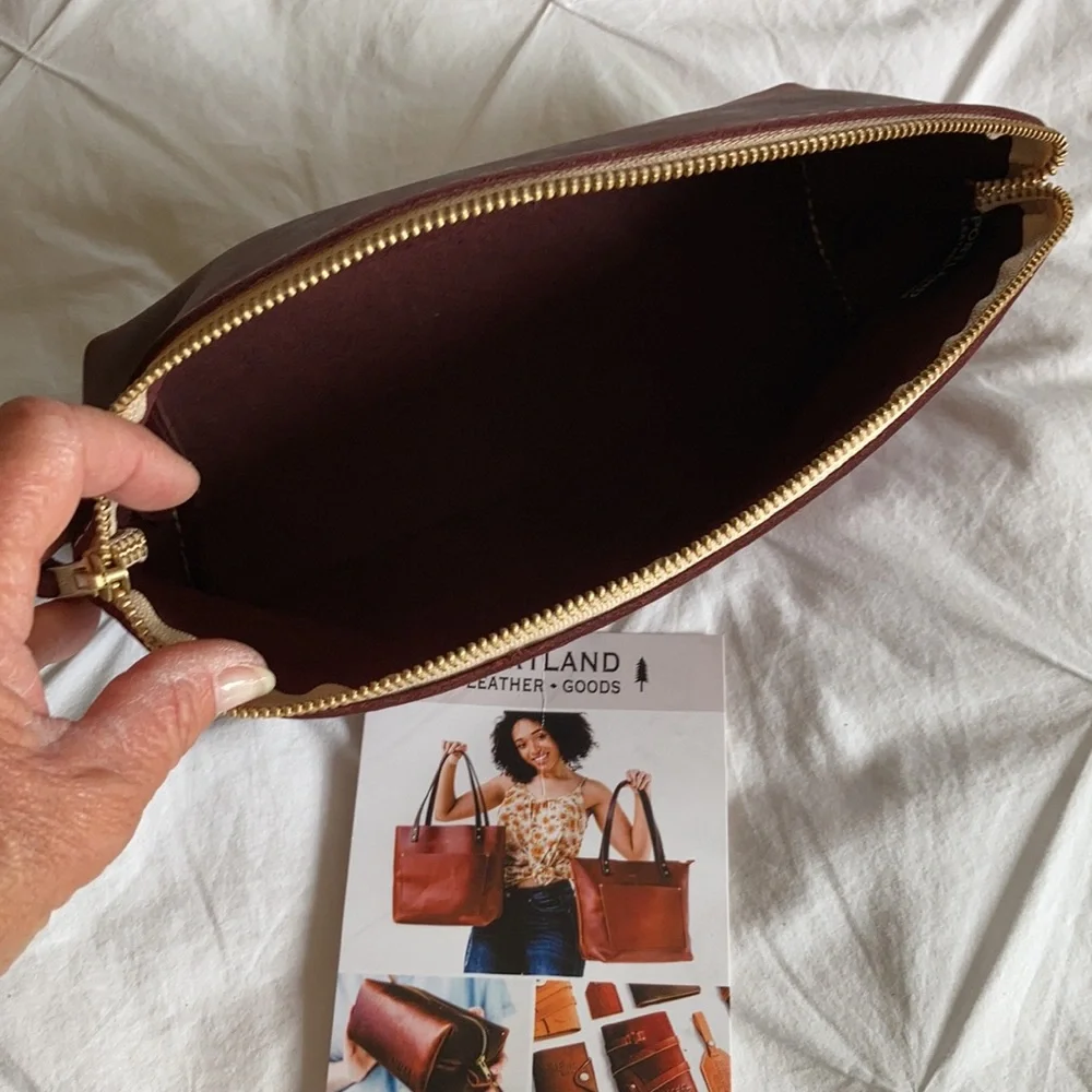Portland Leather Goods Burgundy Leather Cosmetic Pouch